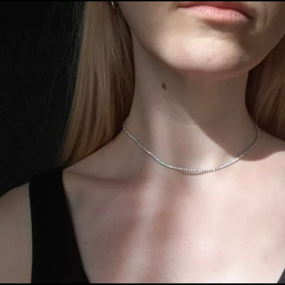 New 925 Silver Tennis Diamond Choker Necklace - Picture 5 of 6